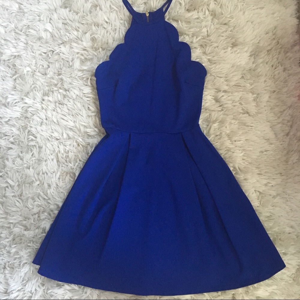 Royal blue scalloped halter top dress